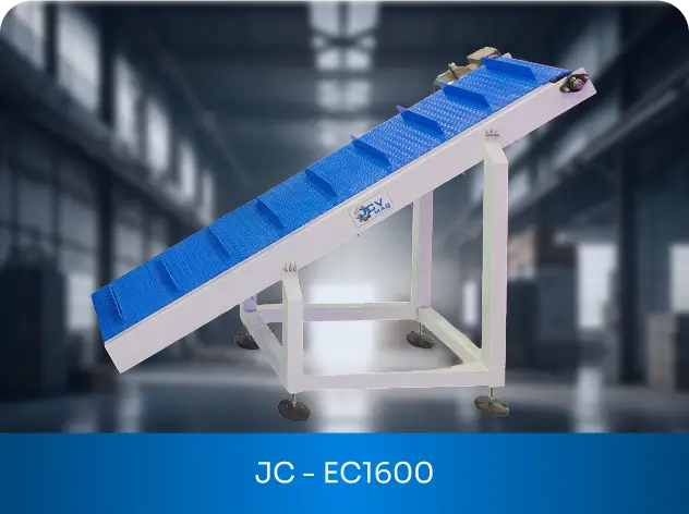 Esteira em curva JC-EC1600 para transporte e retirada de embalagens de empacotadoras